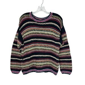 Liz Claiborne Liz Wear Cabincore Hand Knit Striped Chunky Sweater size Large